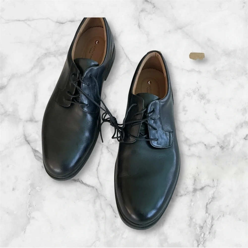 Unstructured By Clarks Black Leather Oxfords Lace Up Men’s With Polished Finish
